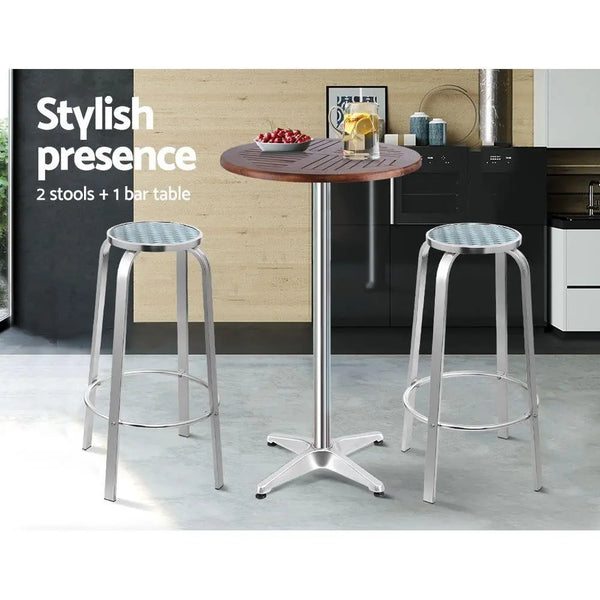 Gardeon Outdoor Bistro Set Bar Table Stools Adjustable Aluminium Cafe 3PC Wood Deals499