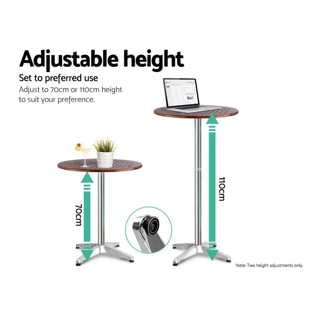 Gardeon Outdoor Bistro Set Bar Table Stools Adjustable Aluminium Cafe 3PC Wood Deals499