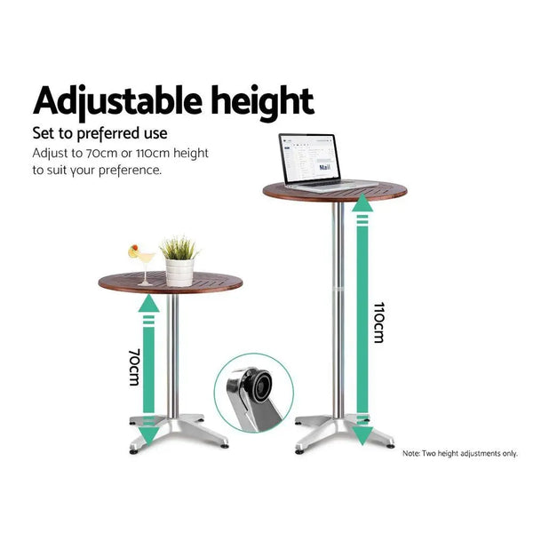 Gardeon Outdoor Bistro Set Bar Table Stools Adjustable Aluminium Cafe 3PC Wood Deals499