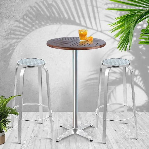 Gardeon Outdoor Bistro Set Bar Table Stools Adjustable Aluminium Cafe 3PC Wood Deals499