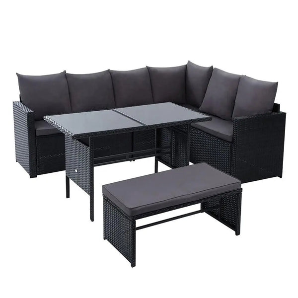 Gardeon Outdoor Furniture Dining Setting Sofa Set Wicker 8 Seater Storage Cover Black Deals499