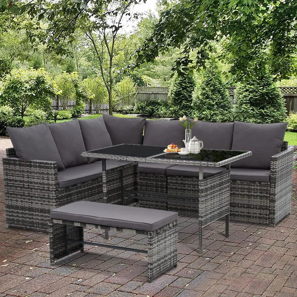 Gardeon Outdoor Furniture Dining Setting Sofa Set Wicker 8 Seater Storage Cover Mixed Grey Deals499