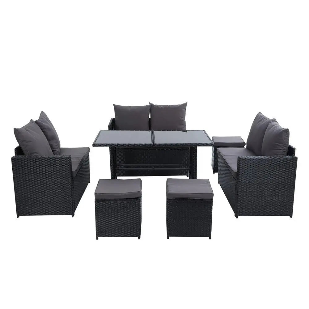 Gardeon Outdoor Furniture Dining Setting Sofa Set Wicker 9 Seater Storage Cover Black Deals499