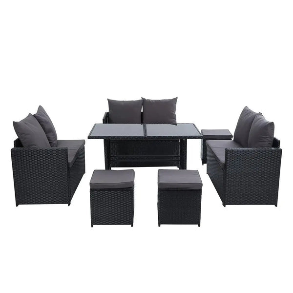 Gardeon Outdoor Furniture Dining Setting Sofa Set Wicker 9 Seater Storage Cover Black Deals499