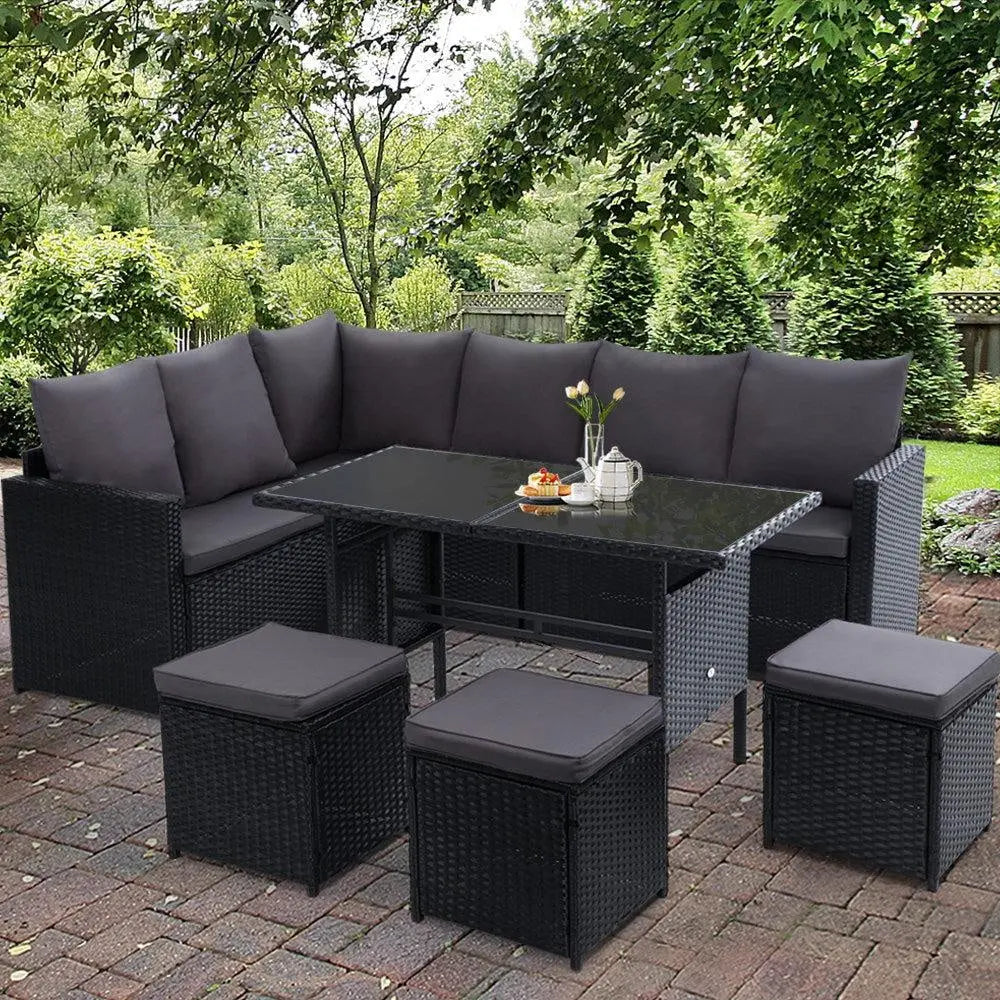 Gardeon Outdoor Furniture Dining Setting Sofa Set Wicker 9 Seater Storage Cover Black Deals499