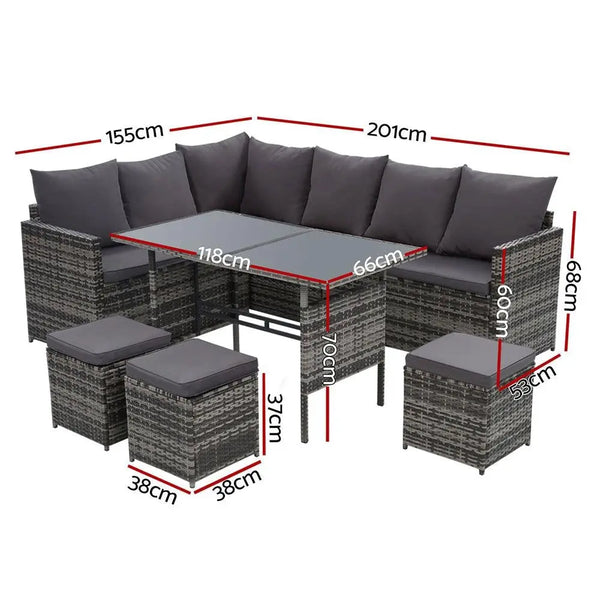 Gardeon Outdoor Furniture Dining Setting Sofa Set Wicker 9 Seater Storage Cover Mixed Grey Deals499
