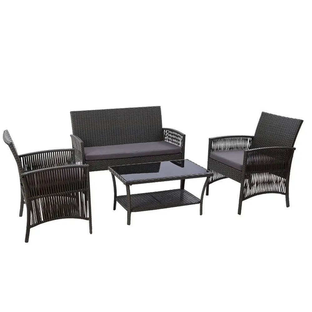 Gardeon Outdoor Furniture Set Wicker Cushion 4pc Dark Grey Deals499