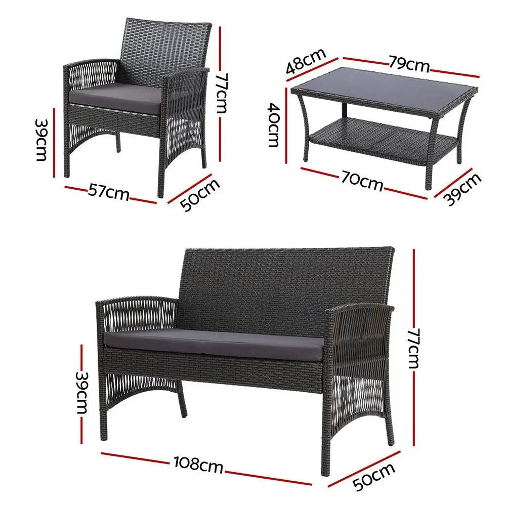 Gardeon Outdoor Furniture Set Wicker Cushion 4pc Dark Grey Deals499