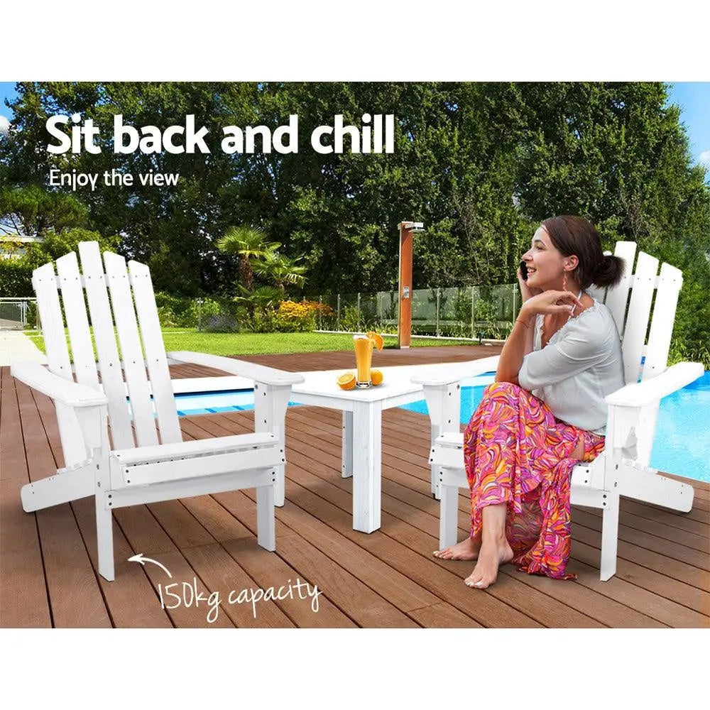 Gardeon Outdoor Sun Lounge Beach Chairs Table Setting Wooden Adirondack Patio Chair White Deals499