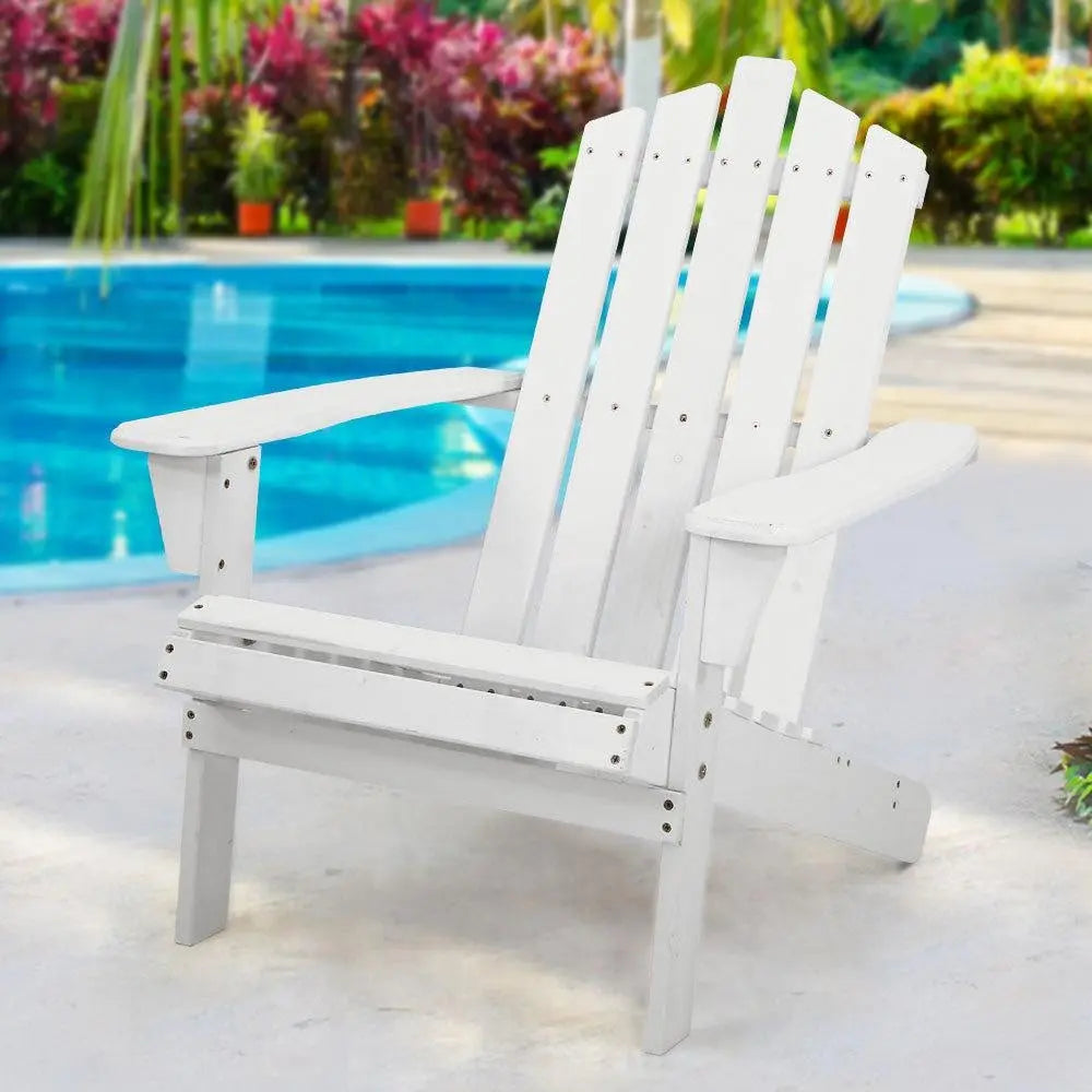 Gardeon Outdoor Sun Lounge Beach Chairs Table Setting Wooden Adirondack Patio - White Deals499