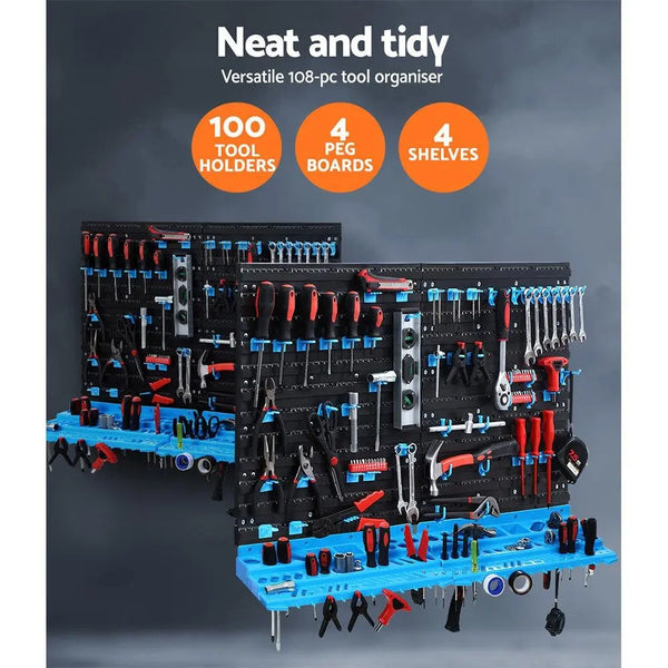 Giantz 108 Storage Bin Rack Wall Mounted Tools Organiser Peg Wall Bench Garage Deals499