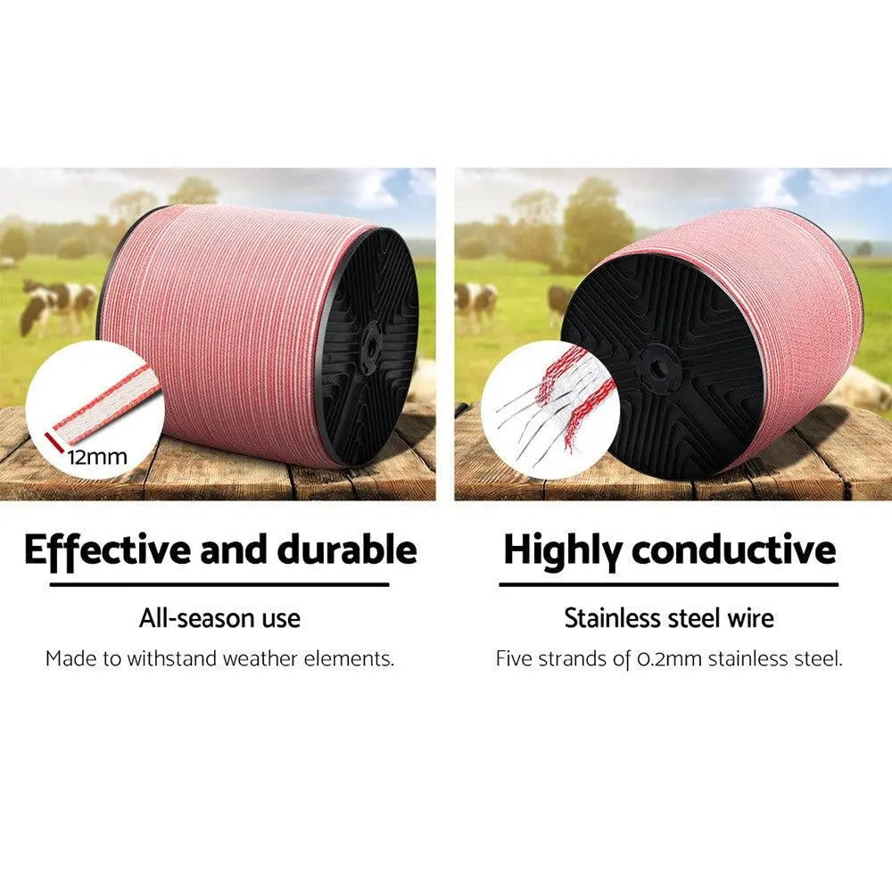 Giantz 1200M Electric Fence Wire Tape Poly Stainless Steel Temporary Fencing Kit Deals499