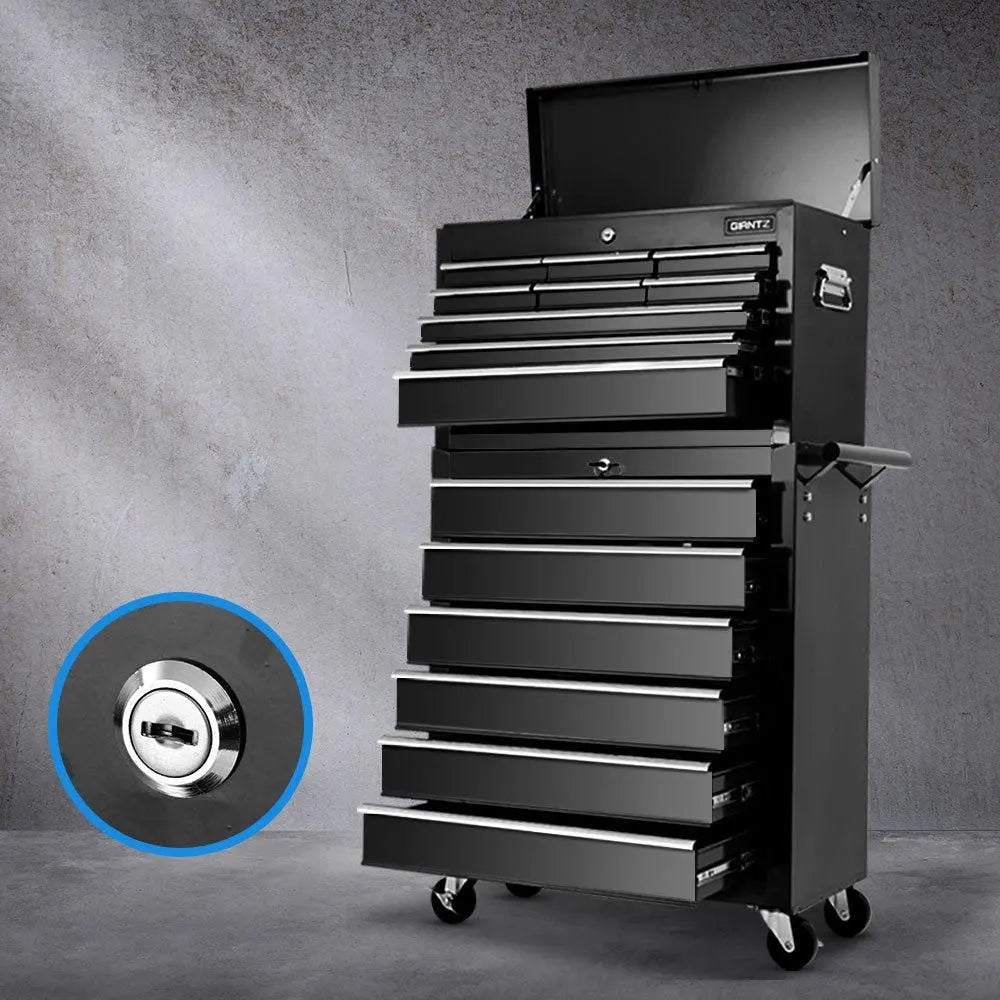 Giantz 15 Drawers Tool Box Chest Trolley Cabinet Garage Storage Boxes Organizer Black Deals499