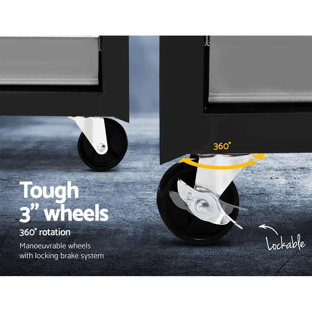 Giantz 17 Drawers Tool Box Trolley Chest Cabinet Cart Garage Mechanic Toolbox Black and Grey Deals499