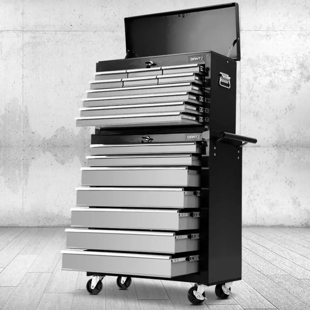 Giantz 17 Drawers Tool Box Trolley Chest Cabinet Cart Garage Mechanic Toolbox Black and Grey Deals499