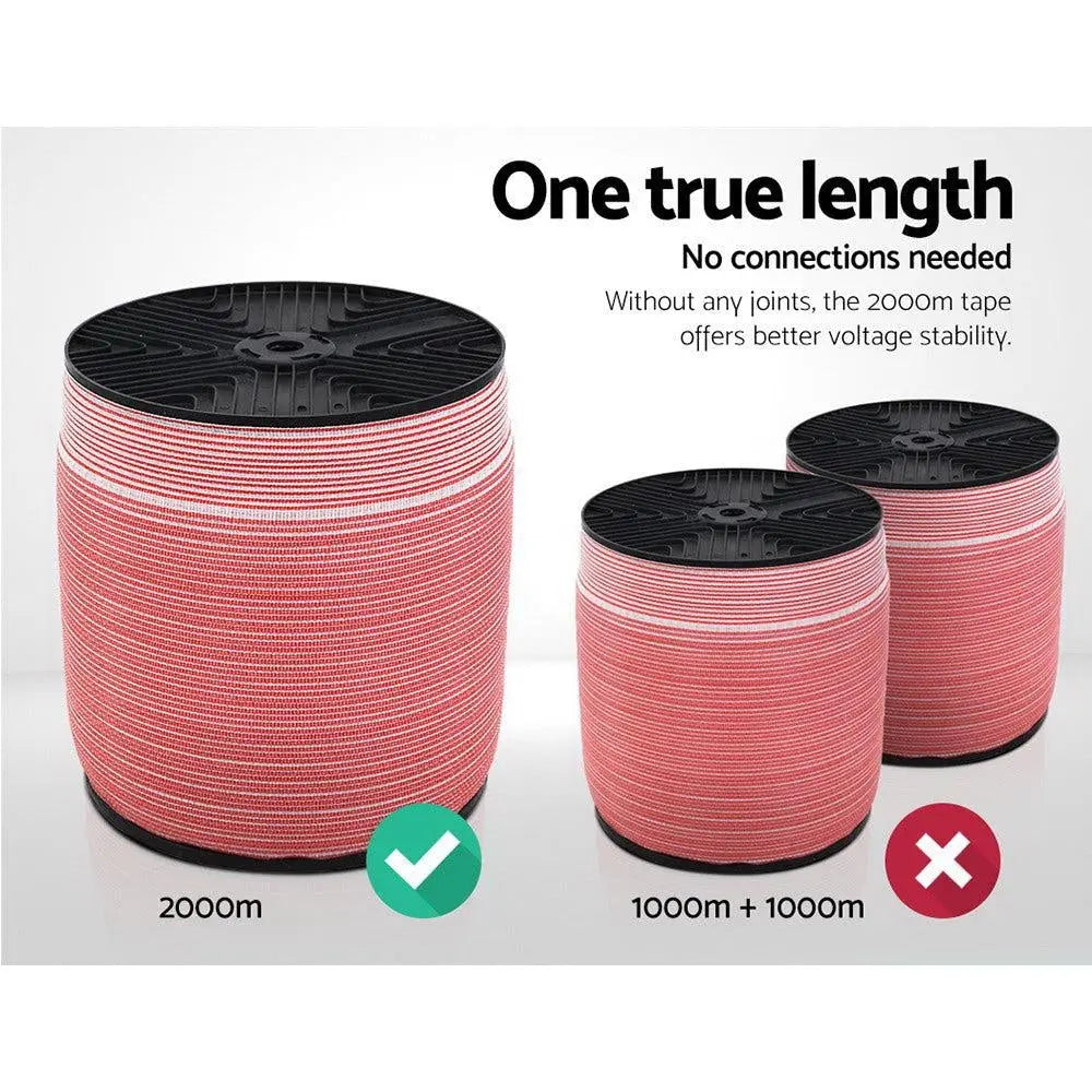 Giantz 2000M Electric Fence Wire Tape Poly Stainless Steel Temporary Fencing Kit Deals499