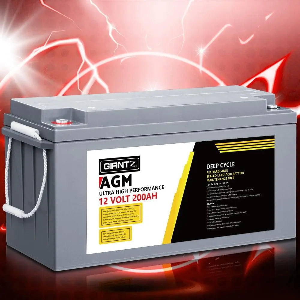 Giantz 200Ah Deep Cycle Battery 12V AGM Marine Sealed Power Portable Box Solar Caravan Camping Deals499