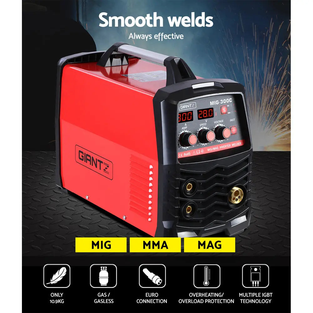 Giantz 300 Amp Inverter Welder DC MIG MMA Gas Gasless Welding Machine Portable Deals499