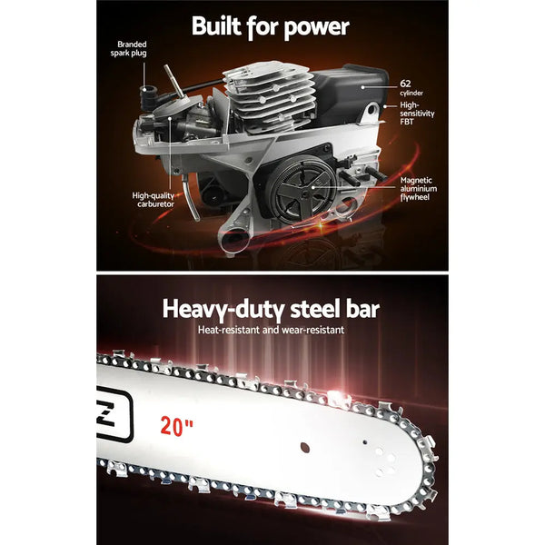Giantz 62CC Chainsaw Commercial Petrol 20" Bar E-Start 20 Bar Pruning Chain Saw Deals499