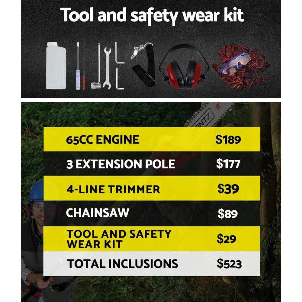 Giantz 65CC Petrol Pole Chainsaw Hedge Trimmer Long Reach Pruner Chain Saw Deals499