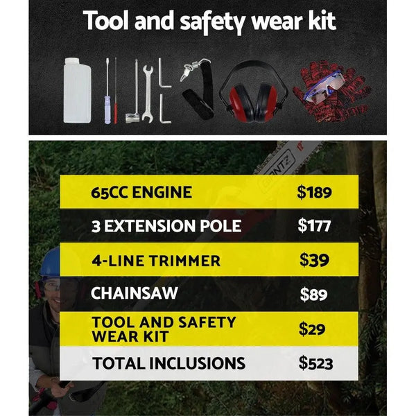 Giantz 65CC Petrol Pole Chainsaw Hedge Trimmer Long Reach Pruner Chain Saw Deals499