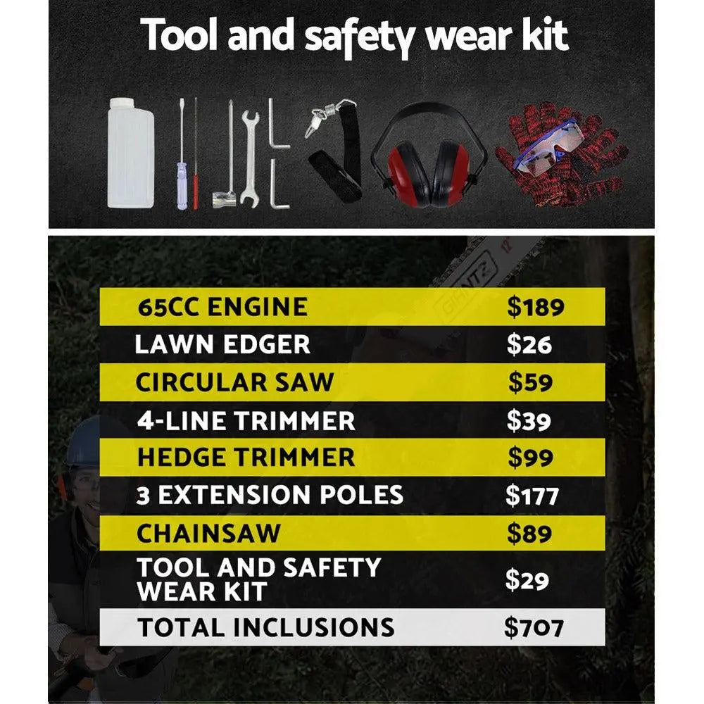 Giantz 65cc Petrol Pole Chainsaw Pruners 2 Stroke Long Chainsaws Hedge trimmer Brush Cutter Chain Saw Whipper Snipper Multi Tool Deals499