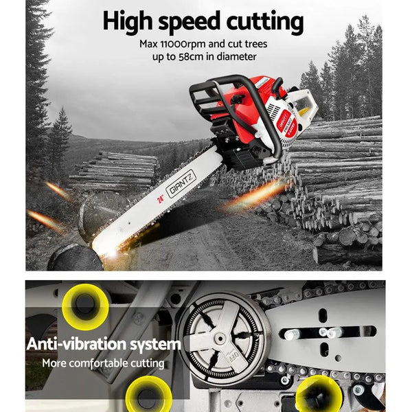 Giantz 88CC Commercial Petrol Chainsaw - Red & White Deals499