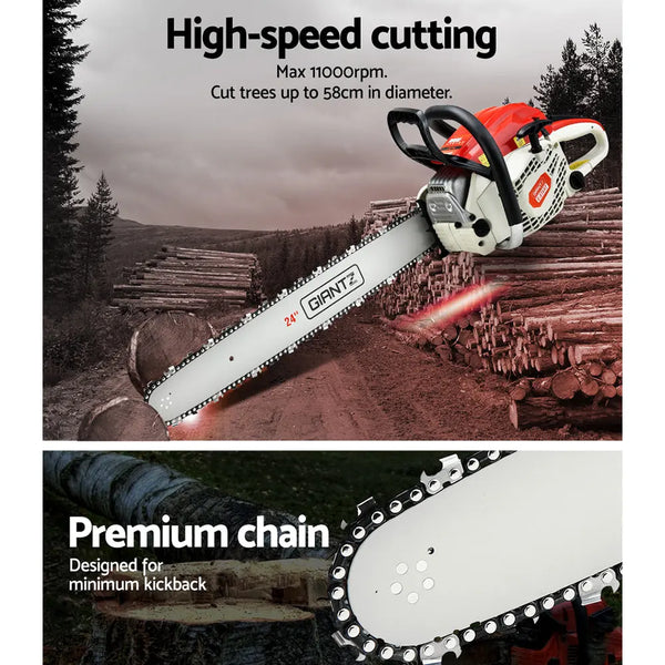 Giantz 88cc Commercial Petrol Chainsaw E-Start 24 Bar Pruning Chain Saw Deals499