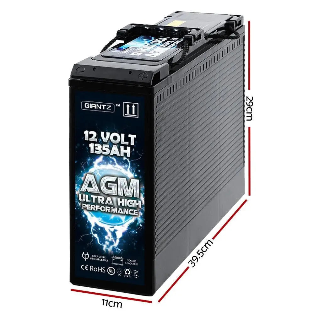 Giantz AGM Deep Cycle Battery 12V 135Ah Portable 4WD Sealed Marine Solar Slim Deals499