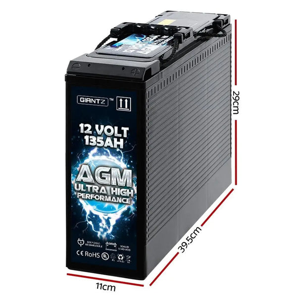 Giantz AGM Deep Cycle Battery 12V 135Ah Portable 4WD Sealed Marine Solar Slim Deals499