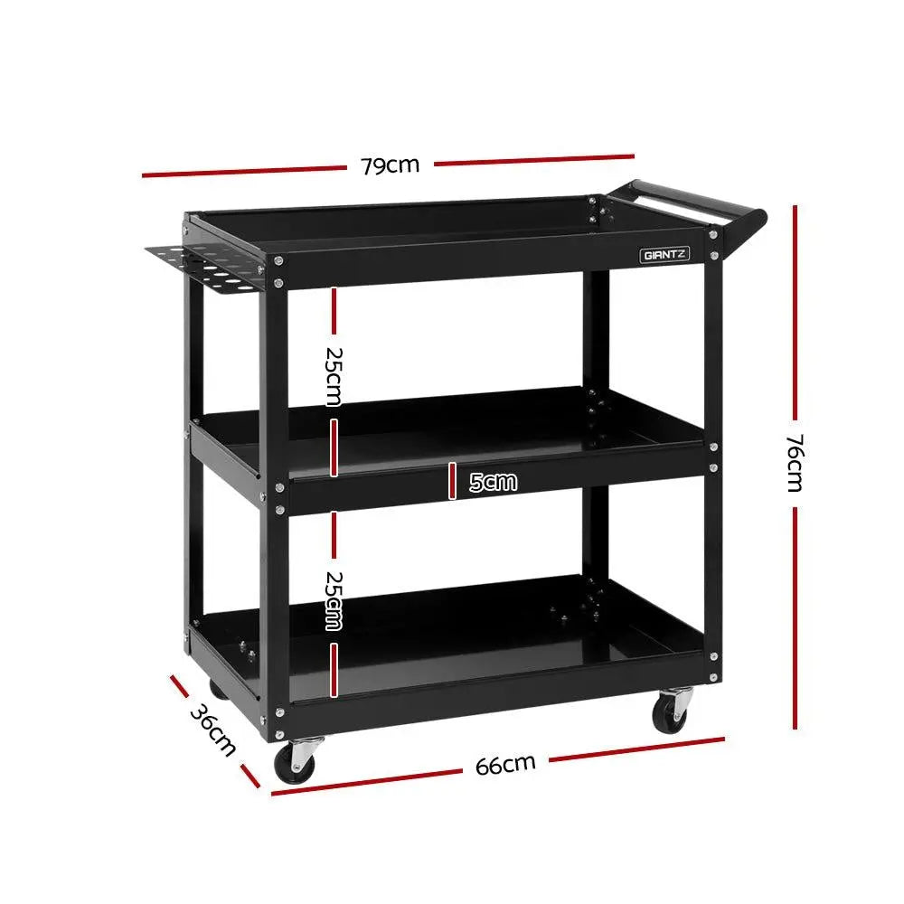 Giantz Tool Cart 3 Tier Parts Steel Trolley Mechanic Storage Organizer Black Deals499