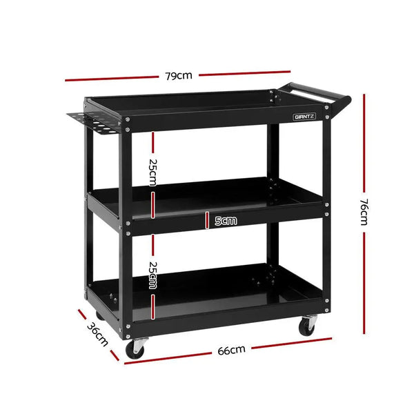 Giantz Tool Cart 3 Tier Parts Steel Trolley Mechanic Storage Organizer Black Deals499