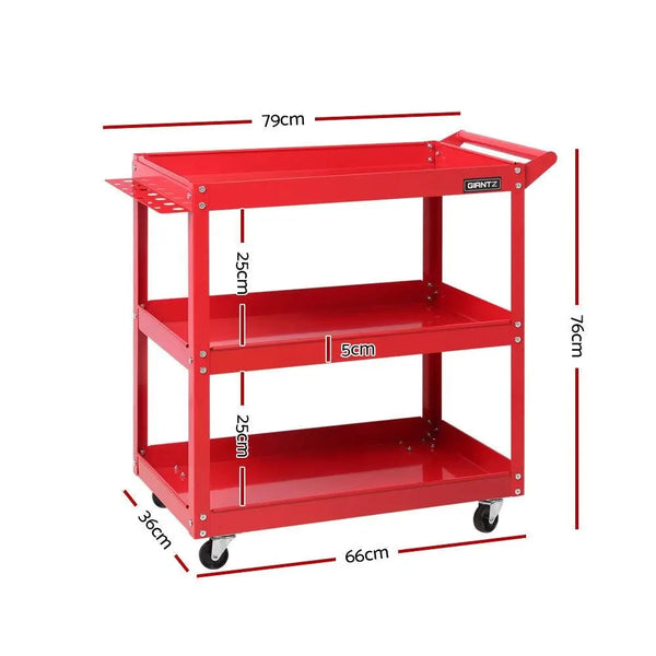 Giantz Tool Cart 3 Tier Parts Steel Trolley Mechanic Storage Organizer Red Deals499