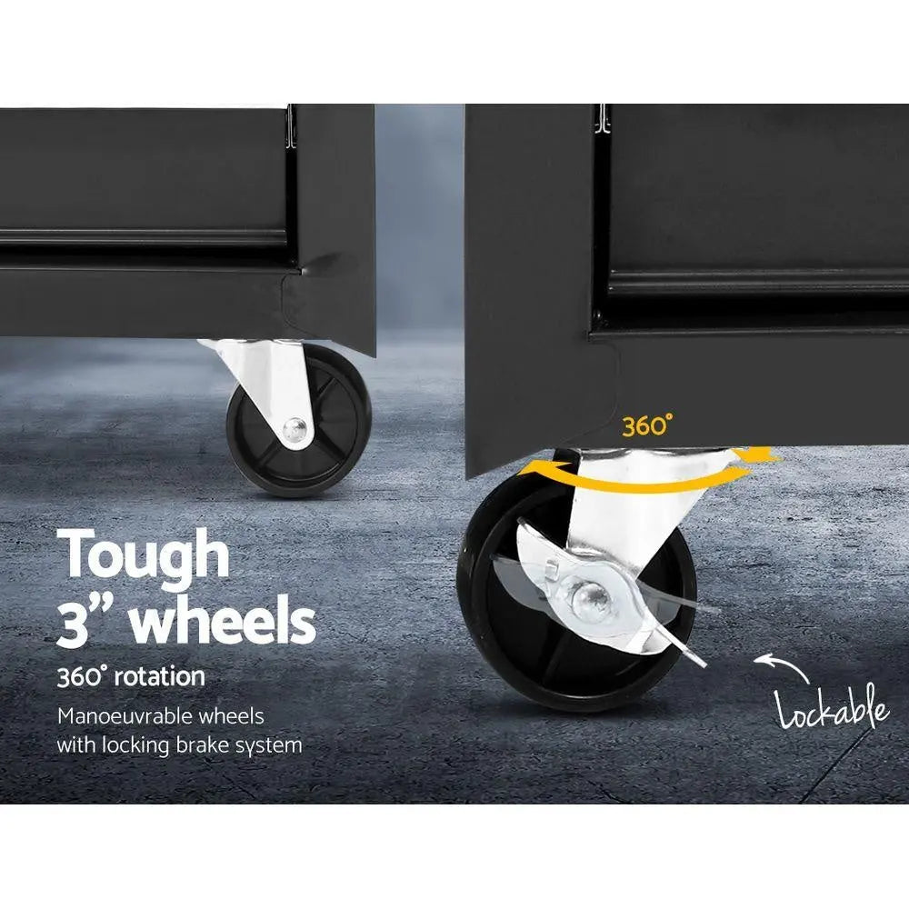 Giantz Tool Chest and Trolley Box Cabinet 7 Drawers Cart Garage Storage Black and Silver Deals499