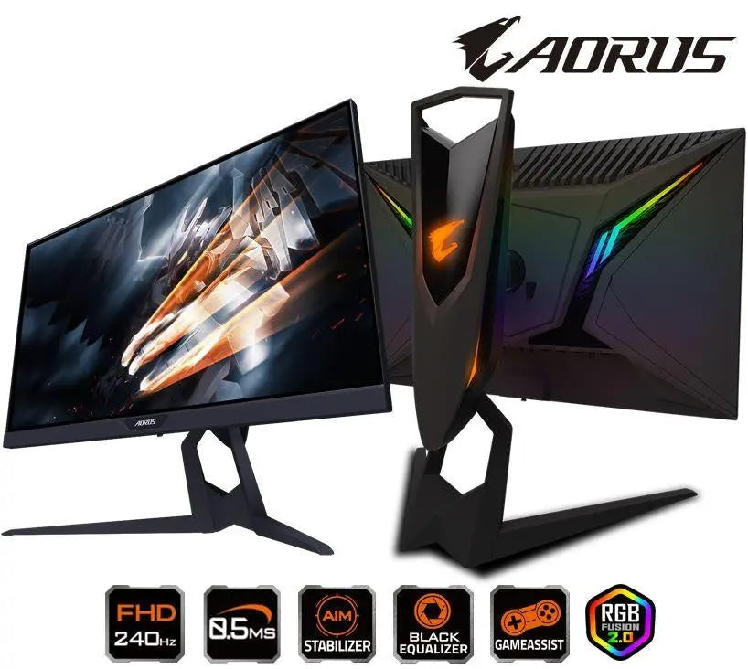 Gigabyte AORUS KD25F 24.5' Tactical Gaming Monitor FHD 240Hz 0.5ms AMD FreeSync G-SYNC RGB 8bits Tilt Swivel Height Adjust HDMI DP USB VESA (LS) GIGABYTE
