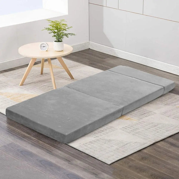Giselle Bedding Folding Foam Mattress Portable Sofa Bed Lounge Chair Velvet Light Grey Giselle
