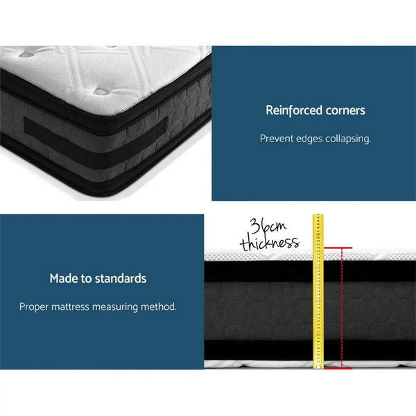 Giselle Bedding Luna Euro Top Cool Gel Pocket Spring Mattress 36cm Thick Single Giselle