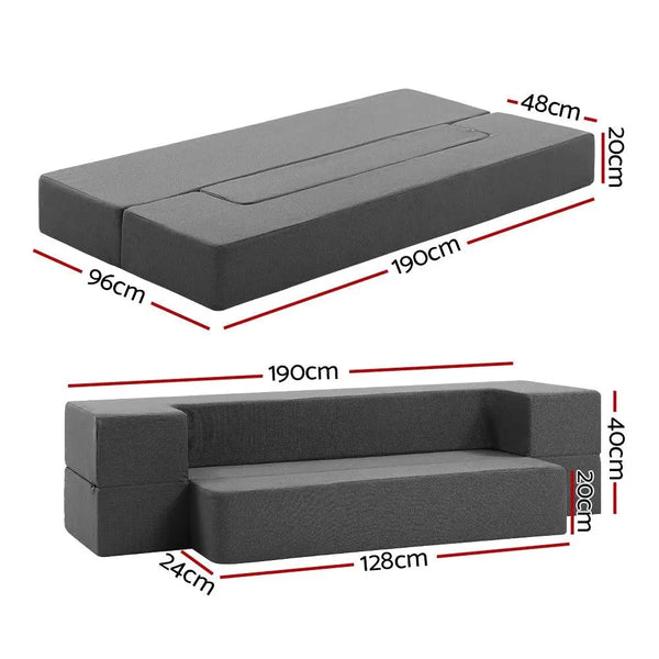 Giselle Bedding Portable Sofa Bed Folding Mattress Lounger Chair Ottoman Grey Giselle