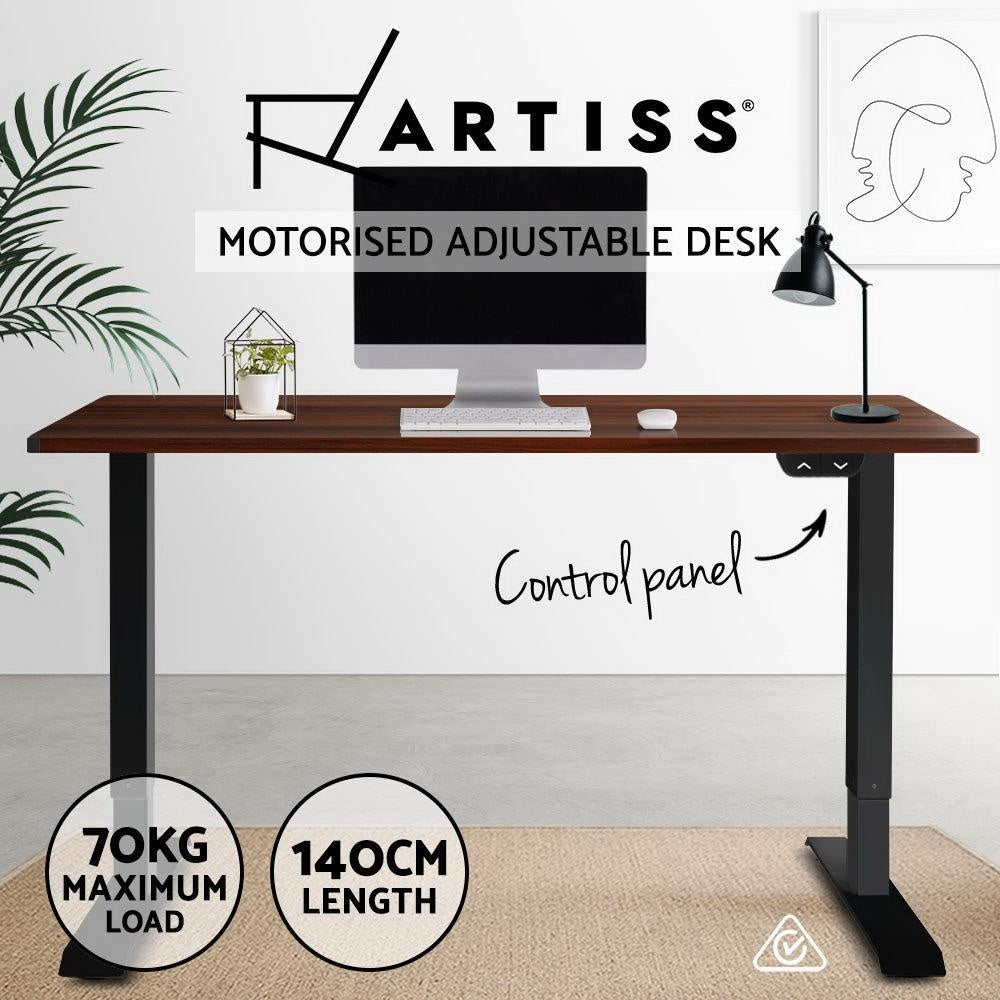 Electric Motorised Height Adjustable Standing Desk - Black Frame with 140cm Walnut Top Deals499