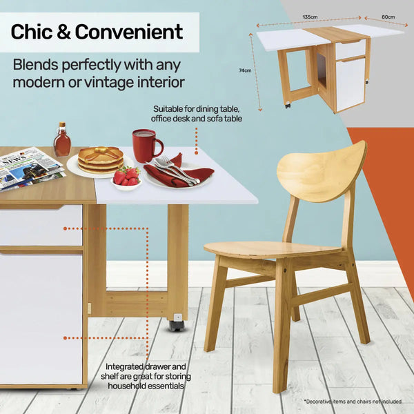 Home Master Folding Dining Table Lockable Wheels Various Fold Modes 135 x 74cm Deals499