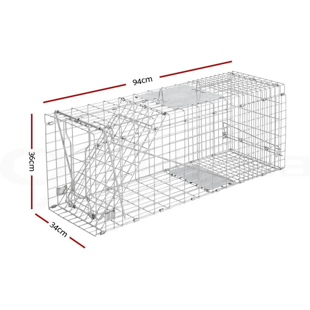 Humane Animal Trap Cage 94 x 34 x 36cm - Silver Deals499