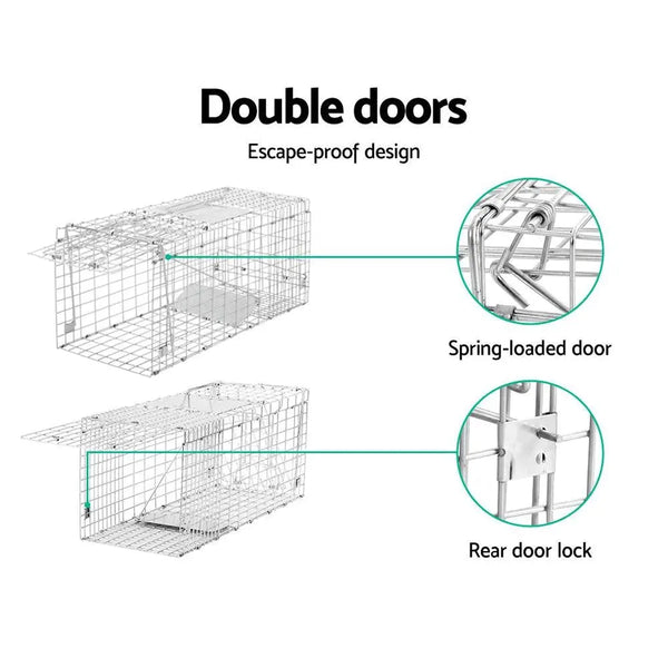 Humane Animal Trap Cage 94 x 34 x 36cm - Silver Deals499