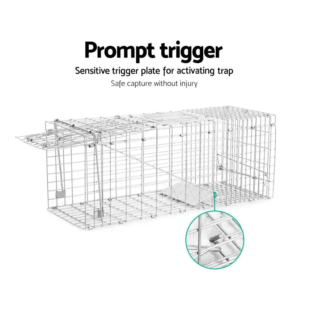 Humane Animal Trap Cage 94 x 34 x 36cm - Silver Deals499
