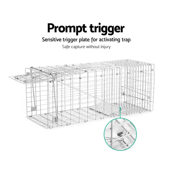 Humane Animal Trap Cage 94 x 34 x 36cm - Silver Deals499