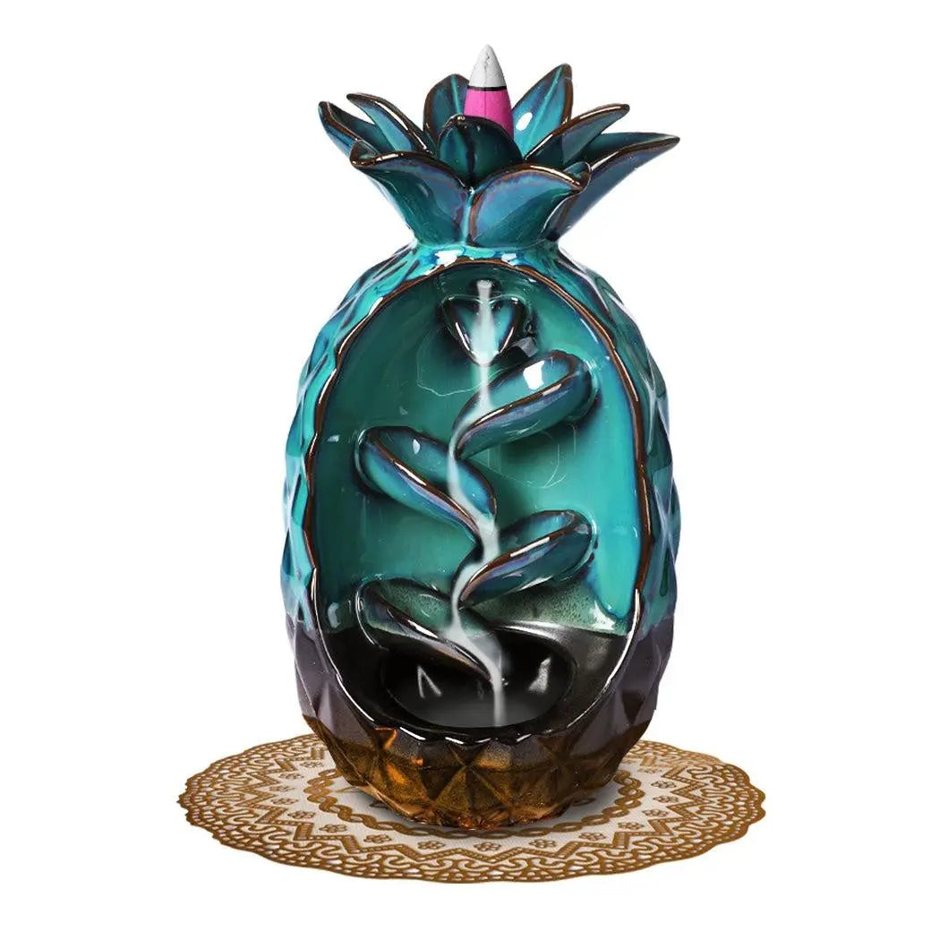 Incense Burner Pineapple Waterfall Smoke Backflow Ceramic Cone Holder + 10 Cones Deals499