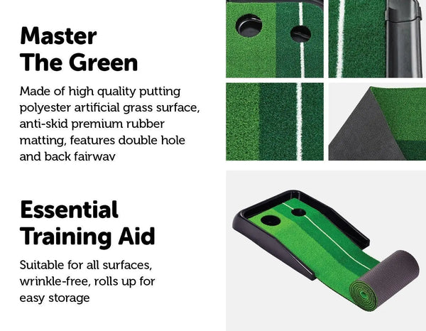 Indoor Practice Putting Green 2.5m Mat Inclined Ball Return Fake Grass 2 Holes Deals499