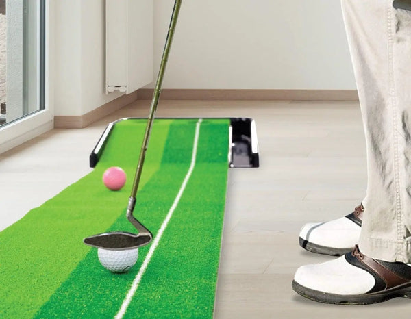 Indoor Practice Putting Green 2.5m Mat Inclined Ball Return Fake Grass 2 Holes Deals499