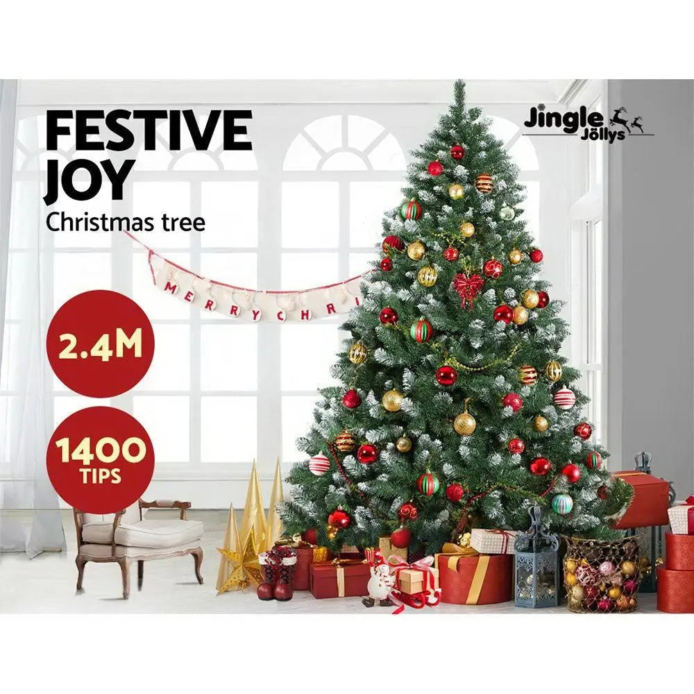 Jingle Jollys 2.4M 8FT Christmas Tree Xmas Home Decoration 1400 Tips Snowy Green Deals499