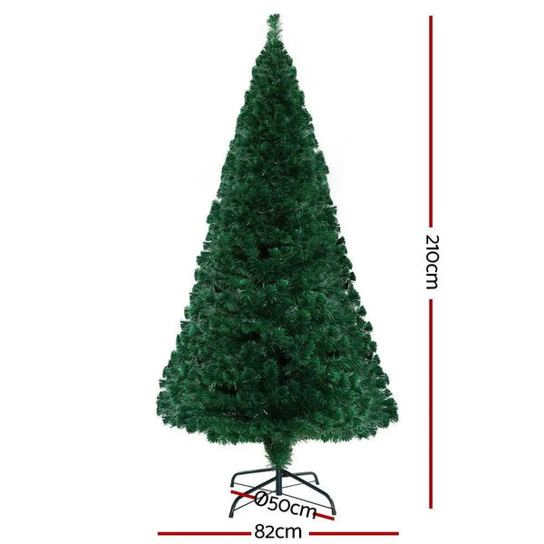 Jingle Jollys Christmas Tree 2.1M 7FT LED Xmas Fibre Optic Multi Warm White Deals499