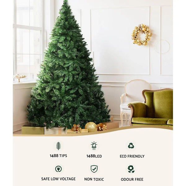 Jingle Jollys Christmas Tree 2.4M With 1488 LED Lights Warm White Green Deals499